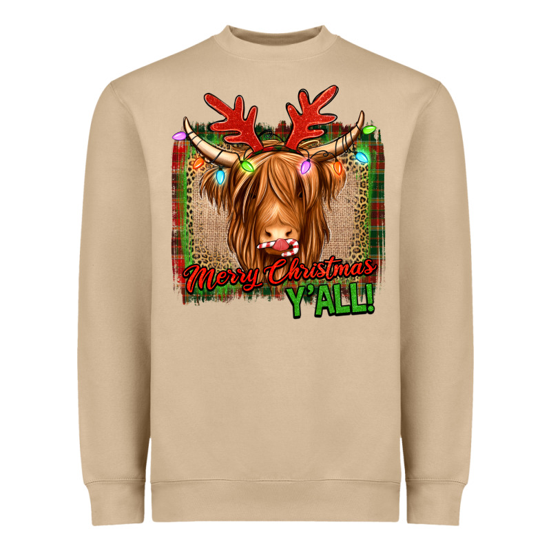Merry Christmas Y'all Highland Cow Heavyweight Sweatshirt by Jasminsmagicworld | Teevron