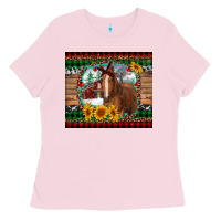 Bubblegum Pink christmas farm and horse Ladies Tee - RanaPortraitStore