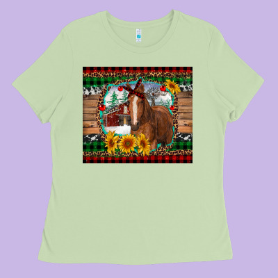 Christmas Farm And Horse Ladies Tee Designed By Ranaportraitstore