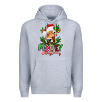 Heather Grey Mooey Christmas Premium Hoodie - texasbilliewilder