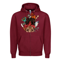 Burgundy Wild Camping Afro Messy Bbs Zipper Hoodie - BundleAndBundleShop