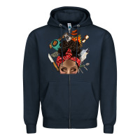 Navy Wild Camping Afro Messy Bbs Zipper Hoodie - BundleAndBundleShop