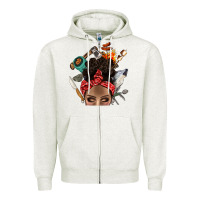 Oatmeal Heather Wild Camping Afro Messy Bbs Zipper Hoodie - BundleAndBundleShop