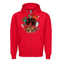 Red Wild Camping Afro Messy Bbs Zipper Hoodie - BundleAndBundleShop