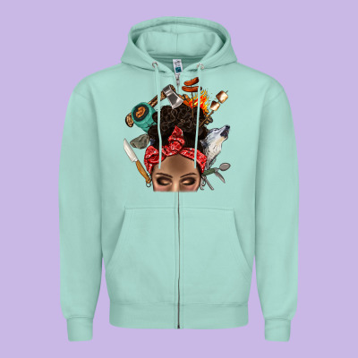 Wild Camping Afro Messy Bbs Zipper Hoodie Designed By Bundleandbundleshop