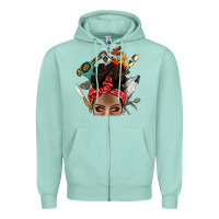 Seafoam Wild Camping Afro Messy Bbs Zipper Hoodie - BundleAndBundleShop