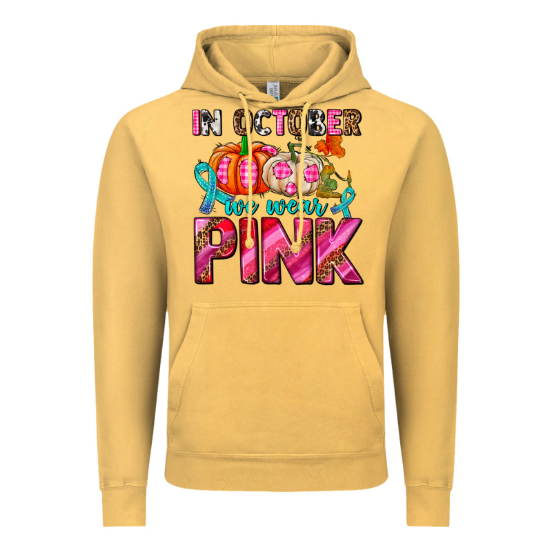 In October We Wear Pink With Pumpkins Vintage Hoodie by AdoDesignShop | Teevron