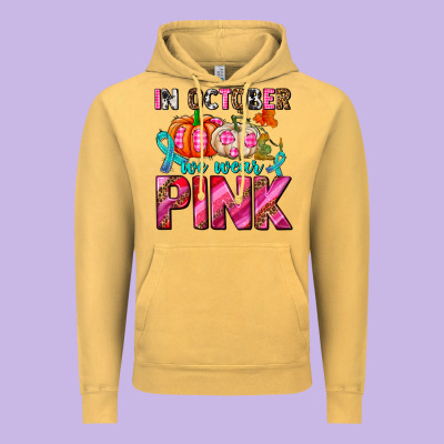 In October We Wear Pink With Pumpkins Vintage Hoodie Designed By Adodesignshop
