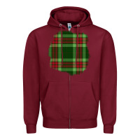 Burgundy Christmas Tartan Patch Zipper Hoodie - BundleAndBundleShop