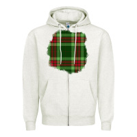 Oatmeal Heather Christmas Tartan Patch Zipper Hoodie - BundleAndBundleShop