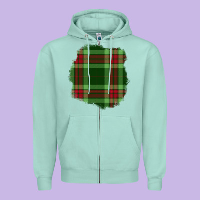 Christmas Tartan Patch Zipper Hoodie Designed By Bundleandbundleshop