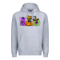 Heather Grey Boo Halloween Premium Hoodie - NancyCooperArtShop