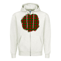 Oatmeal Heather Christmas Tartan Patch Zipper Hoodie - BundleAndBundleShop