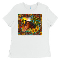 White western horse and sunflower Ladies Tee - RanaPortraitStore