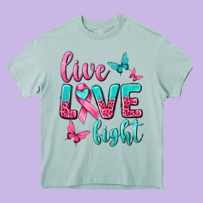Live Love Fight Breast Cancer Heavy Core Tee Designed By Texasbilliewilder