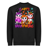 Black Happy Hallothanksmas unicorns Heavyweight Sweatshirt - NancyCooperArtShop