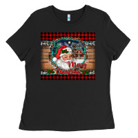 Black merry christmas santa and farm Ladies Tee - RanaPortraitStore