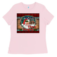 Bubblegum Pink merry christmas santa and farm Ladies Tee - RanaPortraitStore