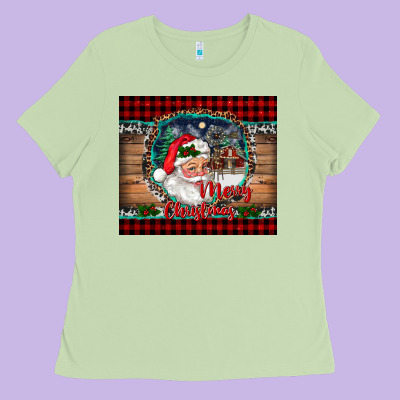 Merry Christmas Santa And Farm Ladies Tee Designed By Ranaportraitstore