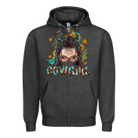 Charcoal Heather Western Cowgirl Braid Hair Zipper Hoodie - BundleAndBundleShop
