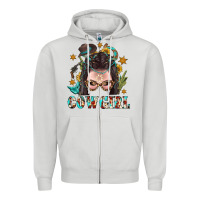 Dove Grey Western Cowgirl Braid Hair Zipper Hoodie - BundleAndBundleShop