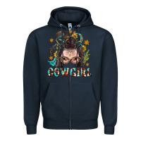 Navy Western Cowgirl Braid Hair Zipper Hoodie - BundleAndBundleShop