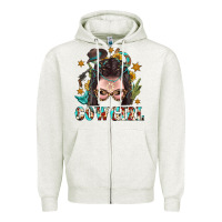 Oatmeal Heather Western Cowgirl Braid Hair Zipper Hoodie - BundleAndBundleShop
