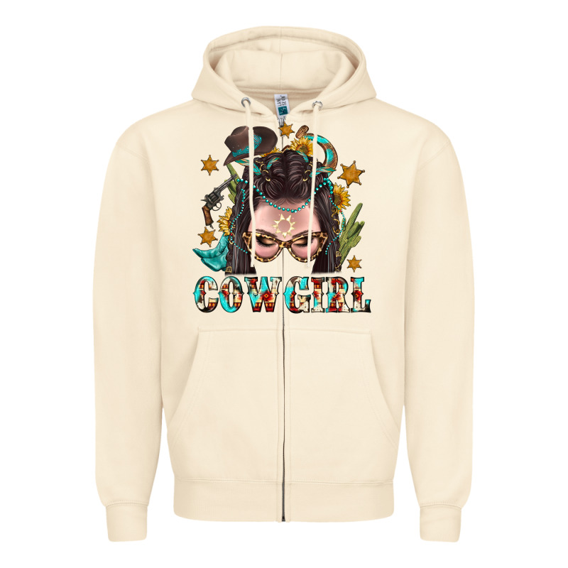 Western Cowgirl Braid Hair Zipper Hoodie by BundleAndBundleShop | Teevron