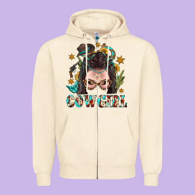 Western Cowgirl Braid Hair Zipper Hoodie Designed By Bundleandbundleshop