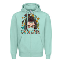 Seafoam Western Cowgirl Braid Hair Zipper Hoodie - BundleAndBundleShop