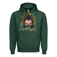 Sports Green Western Cowgirl Braid Hair Zipper Hoodie - BundleAndBundleShop