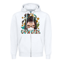 White Western Cowgirl Braid Hair Zipper Hoodie - BundleAndBundleShop