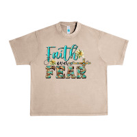 French Oak faith over fear with cross Urban Heavy Tee - BarkalooDesign