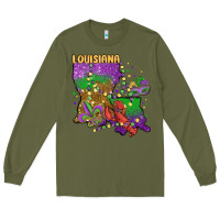 Army Green mardi gras louisiana map Long Sleeve Tee - MaliasSmallBusiness