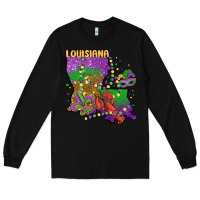 Black mardi gras louisiana map Long Sleeve Tee - MaliasSmallBusiness