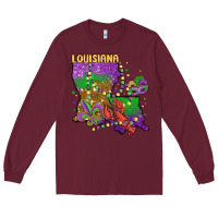 Burgundy mardi gras louisiana map Long Sleeve Tee - MaliasSmallBusiness