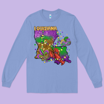 Mardi Gras Louisiana Map Long Sleeve Tee Designed By Maliassmallbusiness