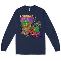 Navy mardi gras louisiana map Long Sleeve Tee - MaliasSmallBusiness