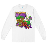 White mardi gras louisiana map Long Sleeve Tee - MaliasSmallBusiness