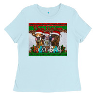 Baby Blue merry christmas heifers Ladies Tee - RanaPortraitStore
