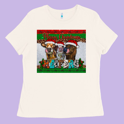 Merry Christmas Heifers Ladies Tee Designed By Ranaportraitstore
