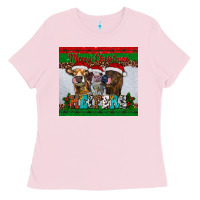 Bubblegum Pink merry christmas heifers Ladies Tee - RanaPortraitStore