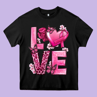 Love Cancer With Heart Heavy Core Tee Designed By Texasbilliewilder