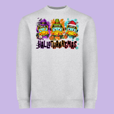 Happy Hallothanksmas School Bus Heavyweight Sweatshirt Designed By Nancycooperartshop