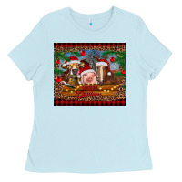 Baby Blue merry christmas cow pig and horse Ladies Tee - RanaPortraitStore
