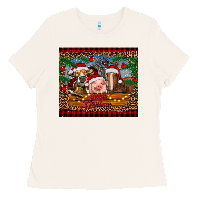 Merry Christmas Cow Pig And Horse Ladies Tee by RanaPortraitStore | Teevron