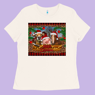 Merry Christmas Cow Pig And Horse Ladies Tee Designed By Ranaportraitstore