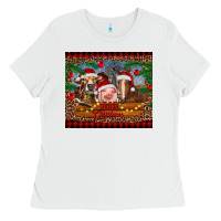 White merry christmas cow pig and horse Ladies Tee - RanaPortraitStore
