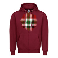 Burgundy Christmas Tartan Patch Zipper Hoodie - BundleAndBundleShop