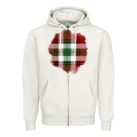 Oatmeal Heather Christmas Tartan Patch Zipper Hoodie - BundleAndBundleShop